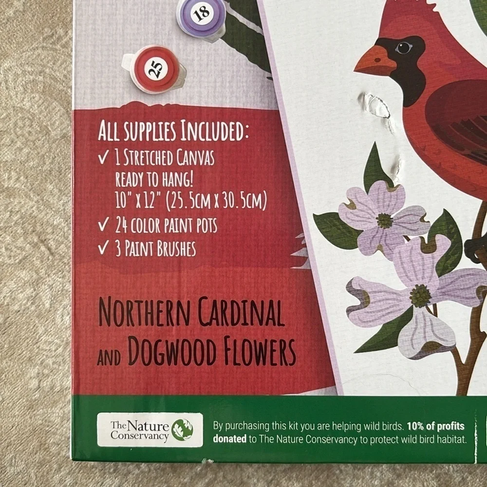 NIB CraftLab Paint by Numbers Kit Northern Cardinal & Dogwood Flowers DIY Canvas